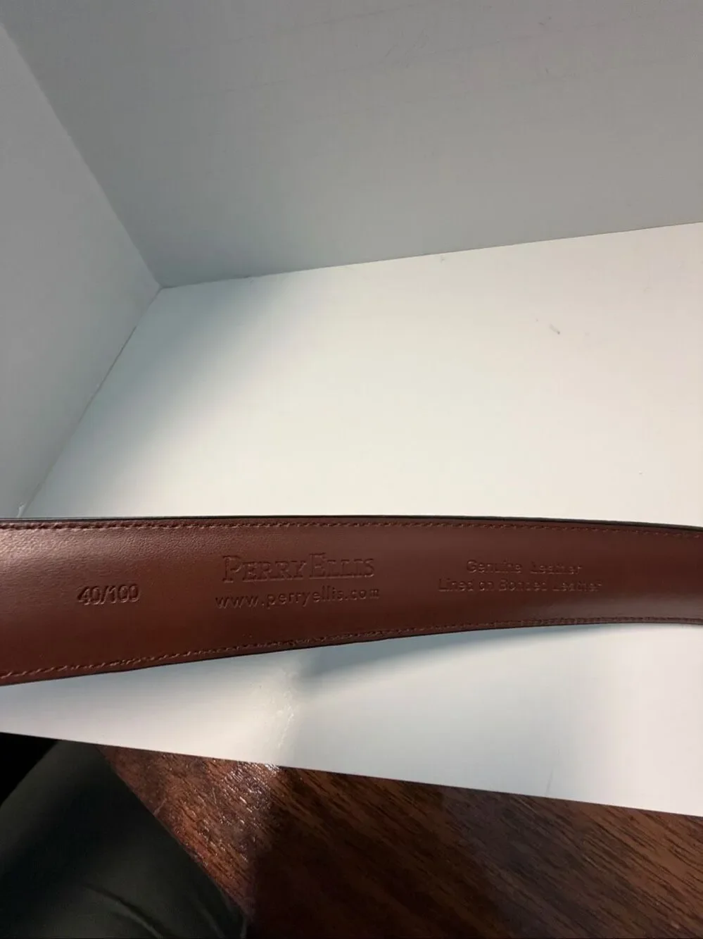Perry Ellis Black Leather Belt Mens Size 46